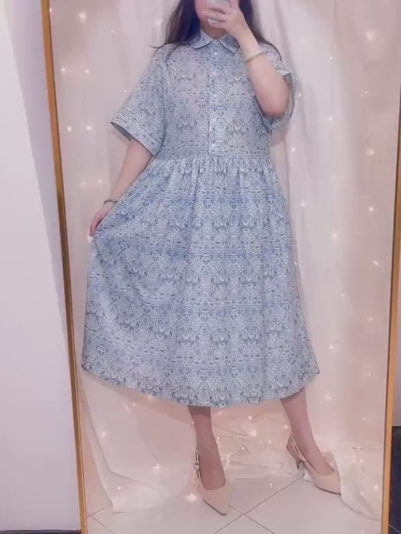 Liberty London Midi Shirt Dress, Kimono Half Sleeves Gown, Handmade Botanical Floral Print Dress