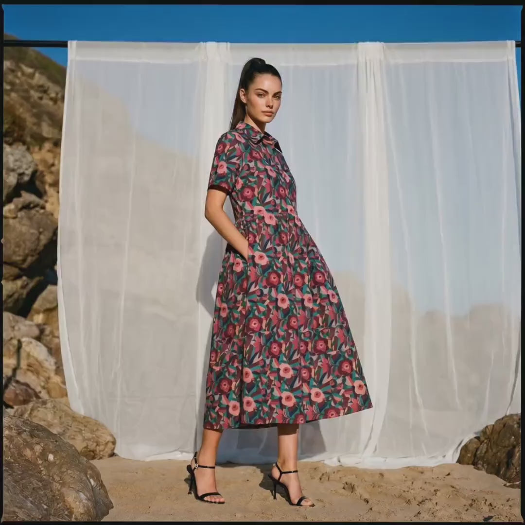 Liberty London Collared Kimono Sleeves Shirtdress, Handmade Botanical Womenswear, Sustainable Slow-fashioned Clothing, Personalised Dress