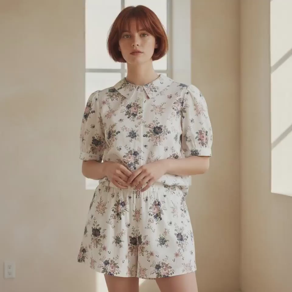 Liberty London Floral-print Loungewear Short-sleeved Blouse Shorts, Handmade Button-up Botanical Shirt, Sustainable Eco-friendly Clothing