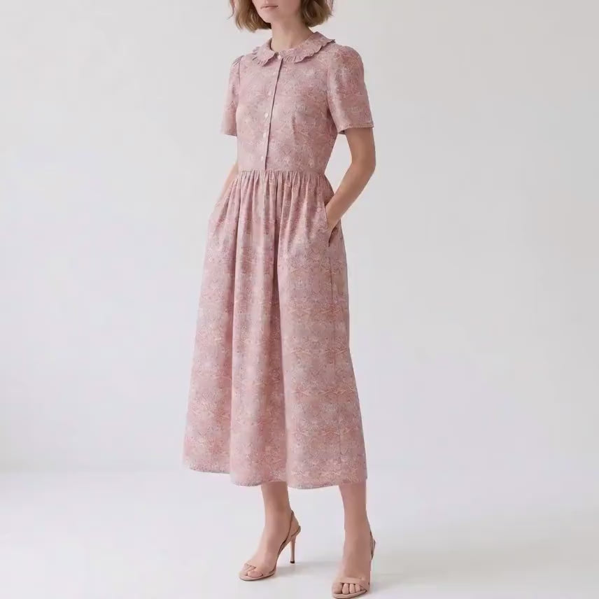 Liberty London Frilled Peter Pan Collar Short Sleeves Shirtdress, Personalised Tailoring Sustainable Cotton Clothing