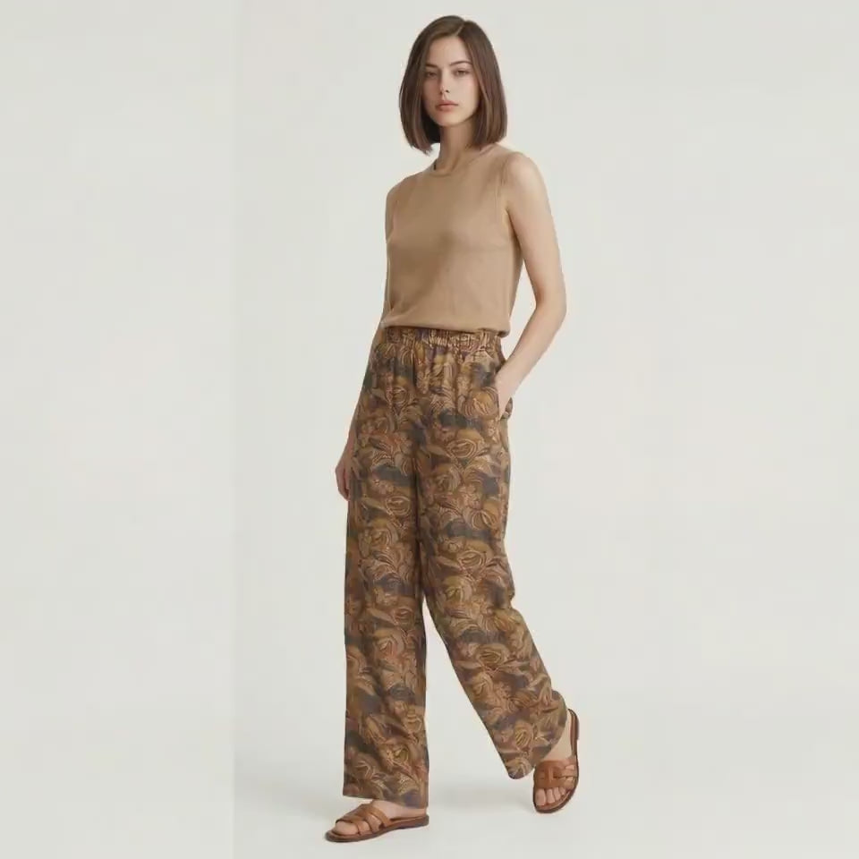Liberty London Palazzo Wide-legged Trousers, Floral-print Botanical Cotton Pants, Handmade Sustainable Womenswear, Tailoring Clothing
