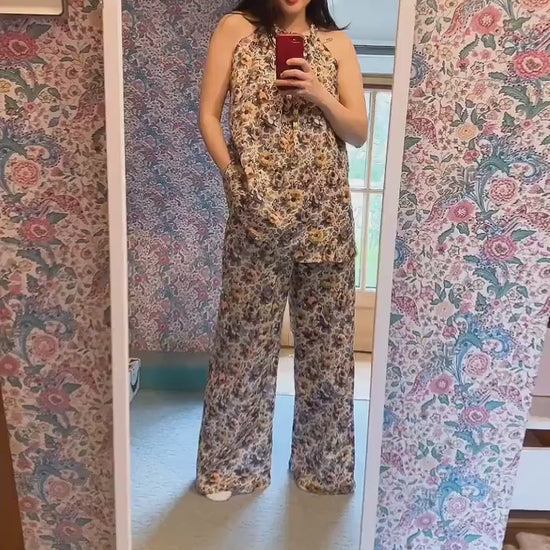 Liberty London Palazzo Pants: Floral Print Wide Leg Cotton Trousers