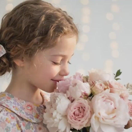 Liberty London Wedding Flower Girl Dress, Peter-Pan Collared Short-Sleeved Handmade Heirloom Gown, Sustainable Clothing