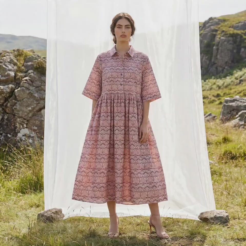 Oversize Liberty London Shirtdress, Collared Kimono Half-sleeved Dress, Handmade Botanical Cotton Clothing, Personalised Womenswear