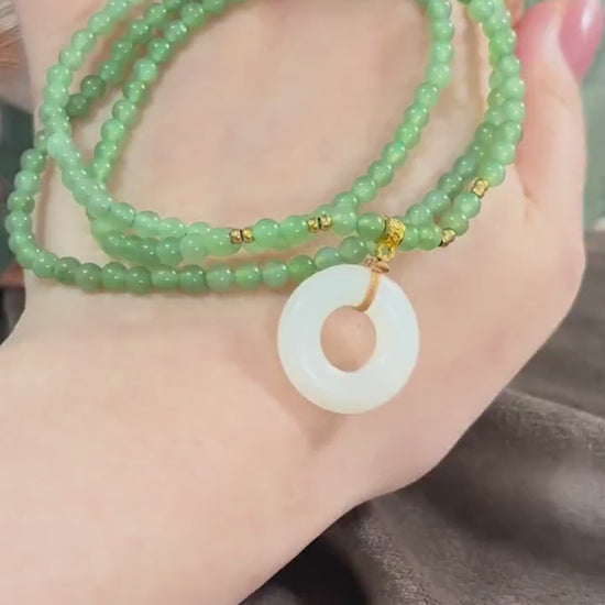 White Mutton Fat Jade Pendant, Natural Nephrite Jade Necklace, Beaded Bracelet, Icy Green Charm