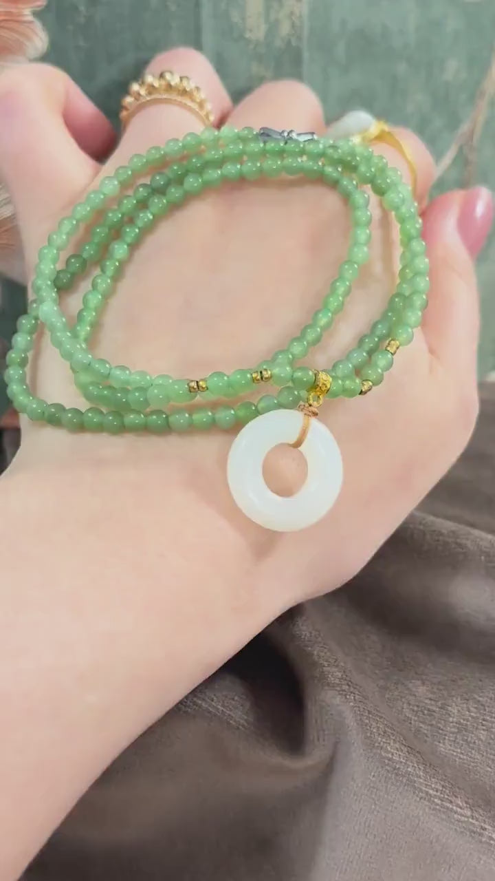 White Mutton Fat Jade Pendant, Natural Nephrite Jade Necklace, Beaded Bracelet, Icy Green Charm