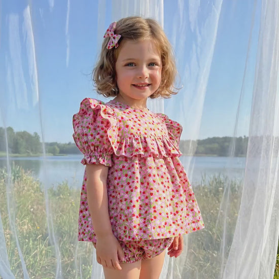 Liberty London Top Bloomer, Handmade Sustainable Children Cotton Clothing, Short-sleeved Smock Blouse, Customisable Shorts