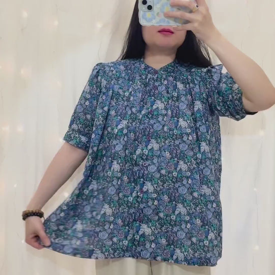 Liberty Gather Top Mandarin collar Shirt Half Sleeve