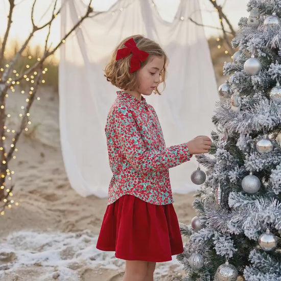 CHRISTMAS Liberty London Long Sleeves Blouse, Ruffle Collar Button Up Top, Handmade Personalised Shirt, Wiltshire Berries Customised Chemise