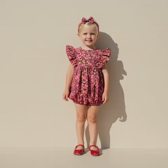 Liberty London Wiltshire Pink Bubble Romper, Cotton Lawn Ditsy Floral Print Onesie