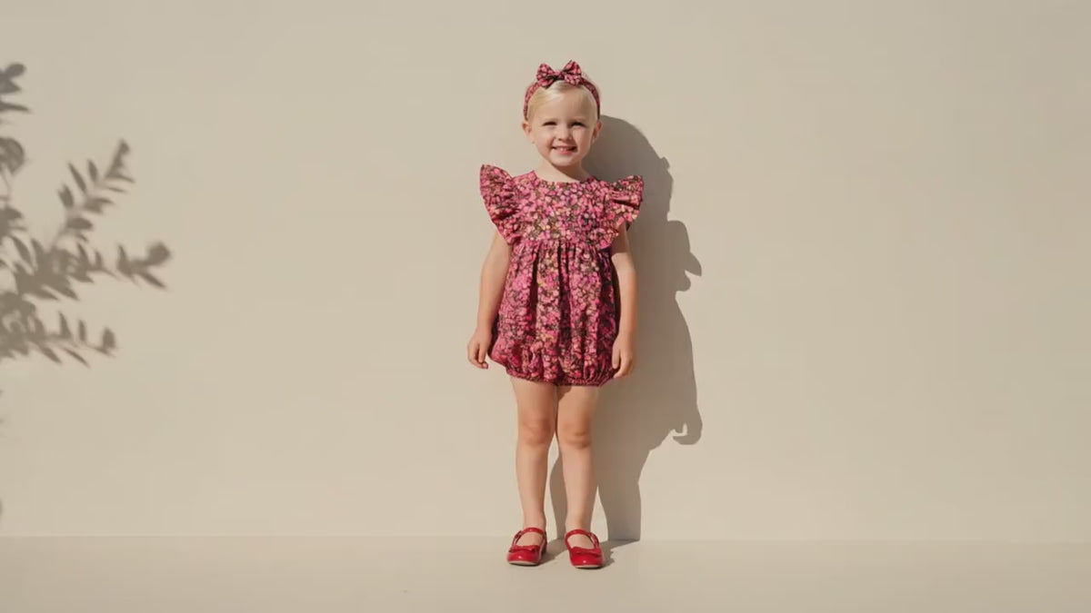 Liberty London Wiltshire Pink Bubble Romper, Cotton Lawn Ditsy Floral Print Onesie