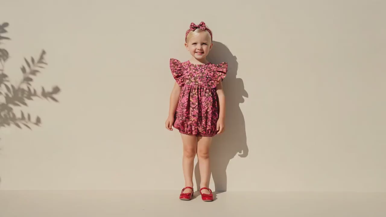 Liberty London Wiltshire Pink Bubble Romper, Cotton Lawn Ditsy Floral Print Onesie