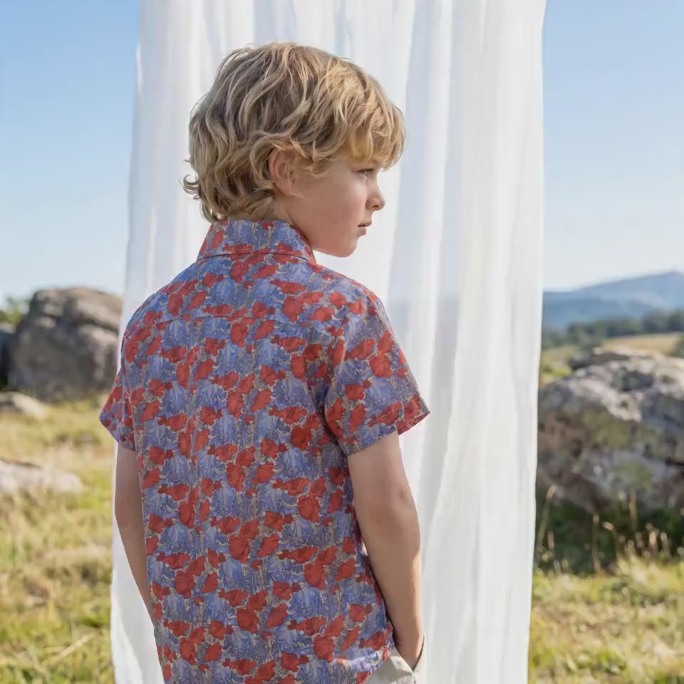 Liberty London Short-sleeved Button-up Shirt, Handmade Botanical Cotton Chemise, Sustainable Personalised Clothing, Customised Childrenwear