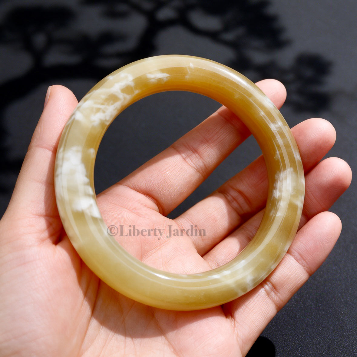 58mm Honey-Sugar Nephrite Bangle, Natural Gemstone Armband, Certified Non-treated Jade, Gender-neutral Bracelet, Handmade Jewellery